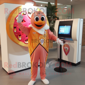 Peach Pizza mascot costume character dressed with a Jumpsuit and Scarf clips