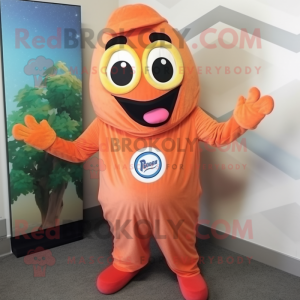 Peach Pizza mascot costume character dressed with a Jumpsuit and Scarf clips