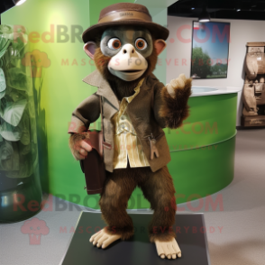 Olive Monkey mascot costume character dressed with a Waistcoat and Shawl pins