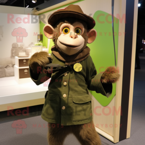 Olive Monkey mascot costume character dressed with a Waistcoat and Shawl pins