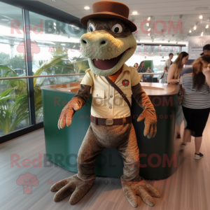 Brown Crocodile mascot costume character dressed with a Trousers and Keychains