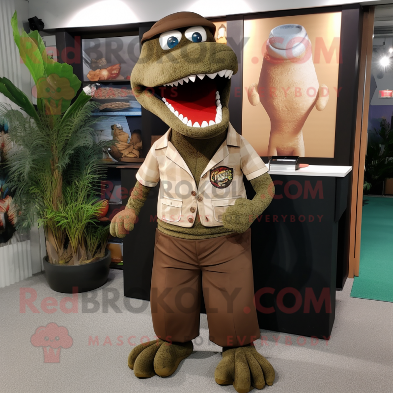 Brown Crocodile mascot costume character dressed with a Trousers and Keychains