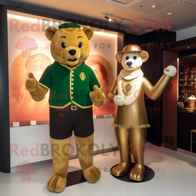 Gold Guinness mascot costume character dressed with a Henley Shirt and Mittens Gold Guinness mascot costume character dressed with a Henley Shirt and Mittens
