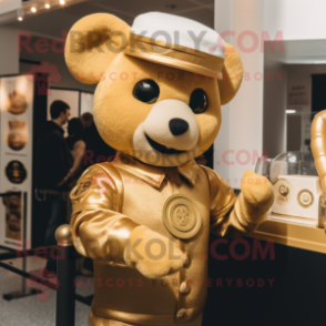 Gold Guinness mascot costume character dressed with a Henley Shirt and Mittens