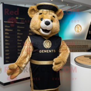 Gold Guinness mascot costume character dressed with a Henley Shirt and Mittens