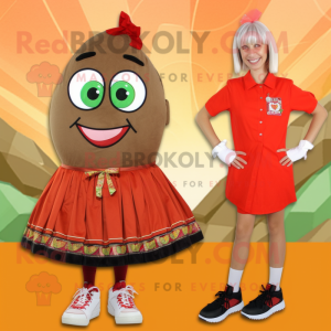 Tan Shakshuka mascot costume character dressed with a Mini Skirt and Shoe clips