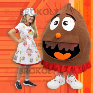 Tan Shakshuka mascot costume character dressed with a Mini Skirt and Shoe clips