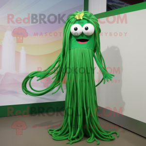 Green Spaghetti mascot costume character dressed with a Maxi Dress and Scarf clips