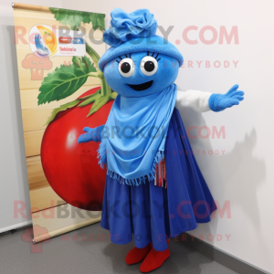 Blue Tomato mascot costume character dressed with a Skirt and Scarf clips