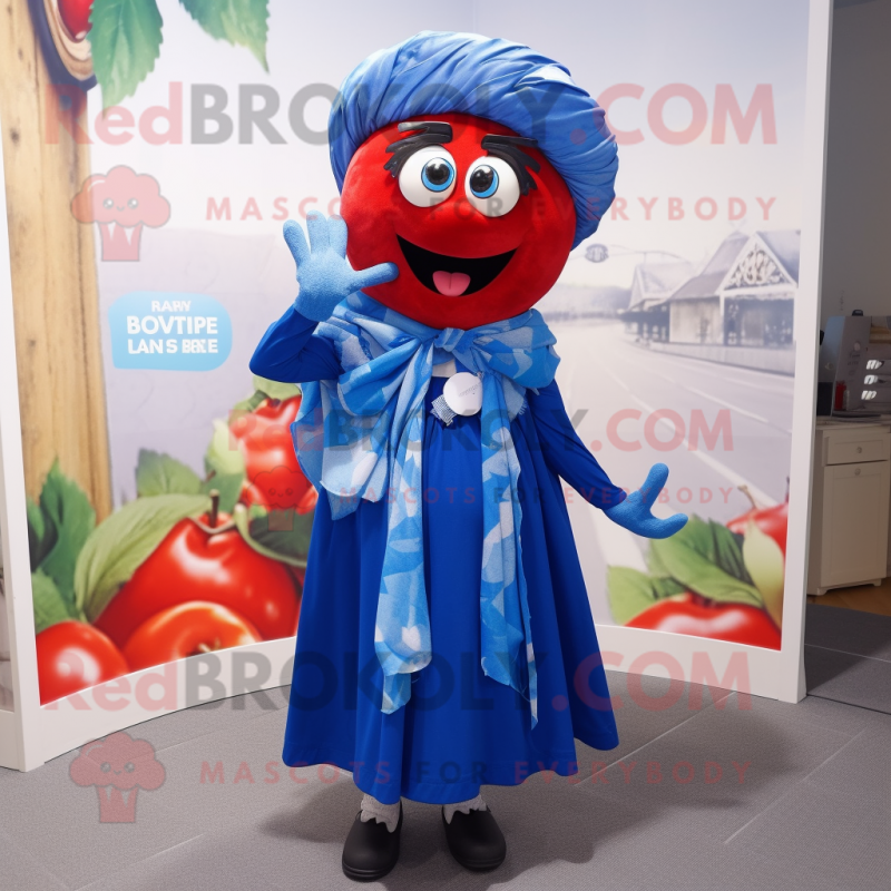 Blue Tomato mascot costume character dressed with a Skirt and Scarf clips