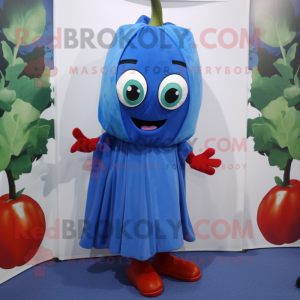 Blue Tomato mascot costume character dressed with a Skirt and Scarf clips