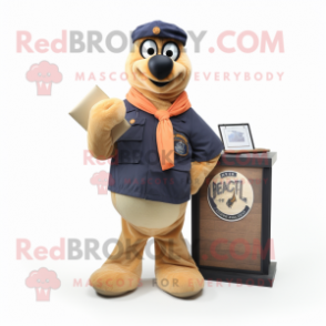 Peach Navy Seal mascot costume character dressed with a Oxford Shirt and Shawls