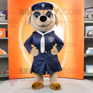 Peach Navy Seal mascot costume character dressed with a Oxford Shirt and Shawls