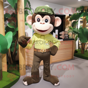 Olive Monkey mascot costume character dressed with a Blouse and Suspenders