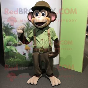 Olive Monkey mascot costume character dressed with a Blouse and Suspenders