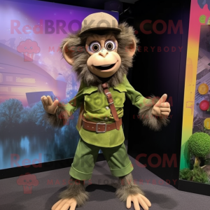 Olive Monkey mascot costume character dressed with a Blouse and Suspenders