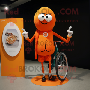 Orange Unicyclist mascot costume character dressed with a Shorts and Shawl pins