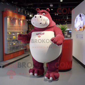 Maroon Hippopotamus mascot costume character dressed with a Playsuit and Rings