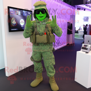 Lavender Green Beret mascot costume character dressed with a Trousers and Digital watches