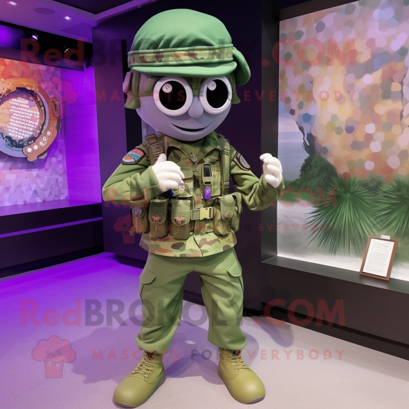 Lavender Green Beret mascot costume character dressed with a Trousers and Digital watches