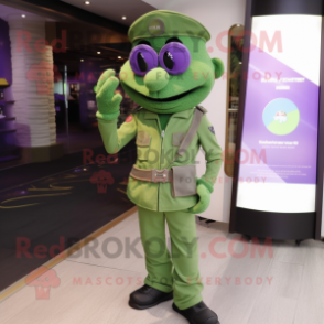 Lavender Green Beret mascot costume character dressed with a Trousers and Digital watches