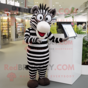 nan Zebra mascot costume character dressed with a Mini Dress and Reading glasses