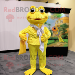 Lemon Yellow Frog mascot costume character dressed with a Dress Shirt and Scarf clips