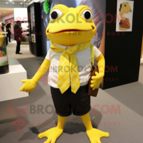 Lemon Yellow Frog mascot costume character dressed with a Dress Shirt and Scarf clips