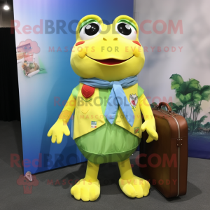 Lemon Yellow Frog mascot costume character dressed with a Dress Shirt and Scarf clips