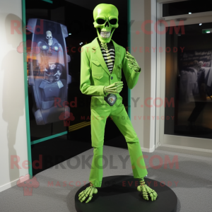 Lime Green Skull mascot costume character dressed with a Dress Pants and Belts