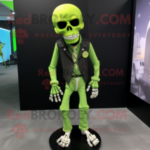 Lime Green Skull mascot costume character dressed with a Dress Pants and Belts