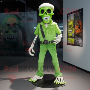 Lime Green Skull mascot costume character dressed with a Dress Pants and Belts