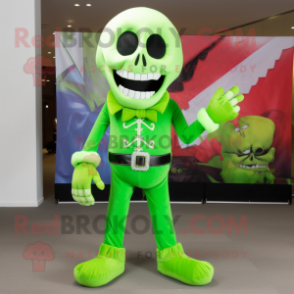 Lime Green Skull mascot costume character dressed with a Dress Pants and Belts