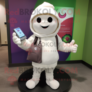 White Raspberry mascot costume character dressed with a Hoodie and Wallets