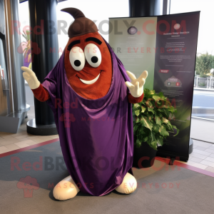 Rust Eggplant mascot costume character dressed with a Evening Gown and Cufflinks