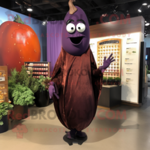 Rust Eggplant mascot costume character dressed with a Evening Gown and Cufflinks