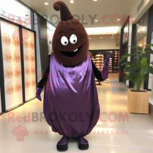 Rust Eggplant mascot costume character dressed with a Evening Gown and Cufflinks