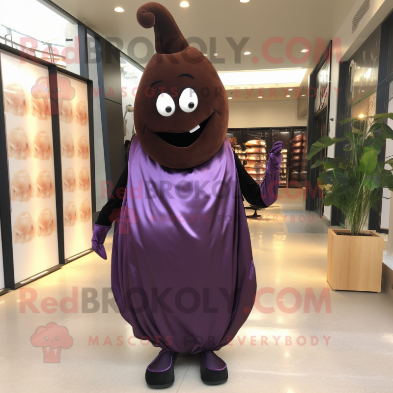 Rust Eggplant mascot costume character dressed with a Evening Gown and Cufflinks Rust Eggplant mascot costume character dressed with a Evening Gown and Cufflinks