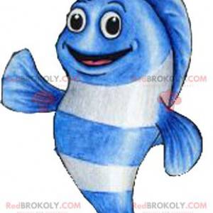 Mascota gigante de pescado azul y blanco muy exitosa -