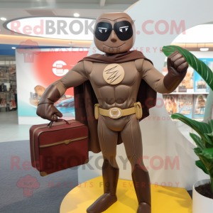 Brown Superhero mascot costume character dressed with a Playsuit and Briefcases