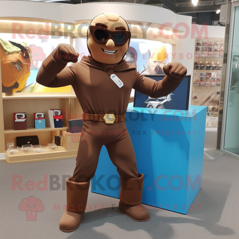 Brown Superhero mascot costume character dressed with a Playsuit and Briefcases