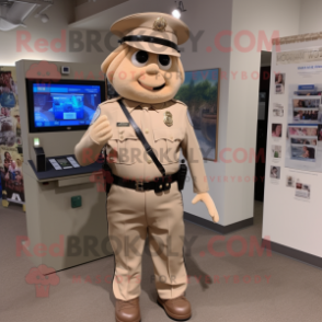 Tan Police Officer mascot costume character dressed with a Shift Dress and Shoe clips