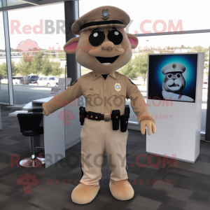 Tan Police Officer mascot costume character dressed with a Shift Dress and Shoe clips