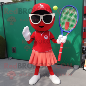 Red Tennis Racket mascot costume character dressed with a Dress Pants and Sunglasses