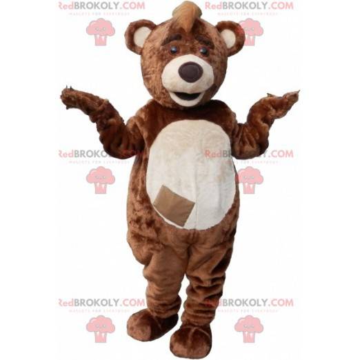 Brown and white teddy bear mascot with a crest - Redbrokoly.com