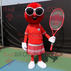 Red Tennis Racket mascot costume character dressed with a Dress Pants and Sunglasses