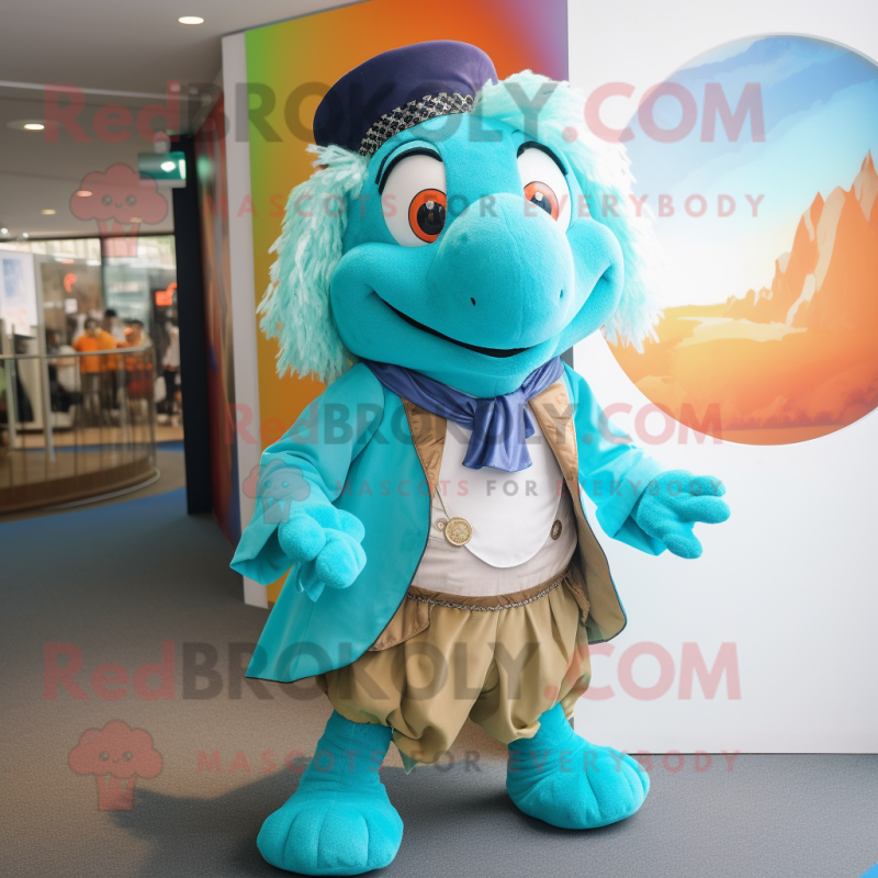 Turquoise Turtle mascot costume character dressed with a Waistcoat and Anklets