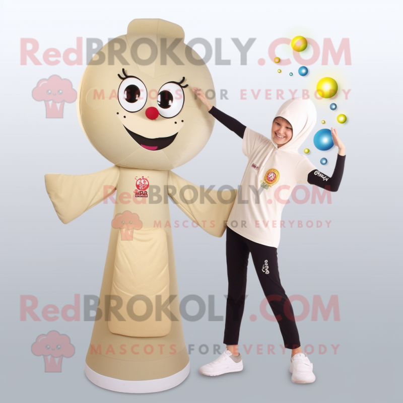 Beige Champagne mascot costume character dressed with a Yoga Pants and Mittens Beige Champagne mascot costume character dressed with a Yoga Pants and Mittens