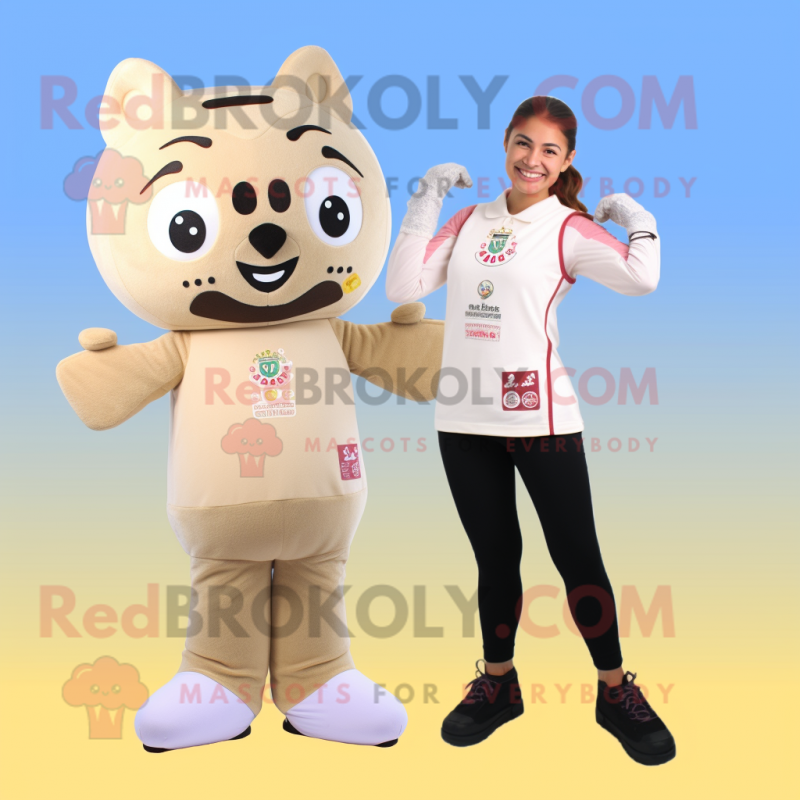Beige Champagne mascot costume character dressed with a Yoga Pants and Mittens Beige Champagne mascot costume character dressed with a Yoga Pants and Mittens
