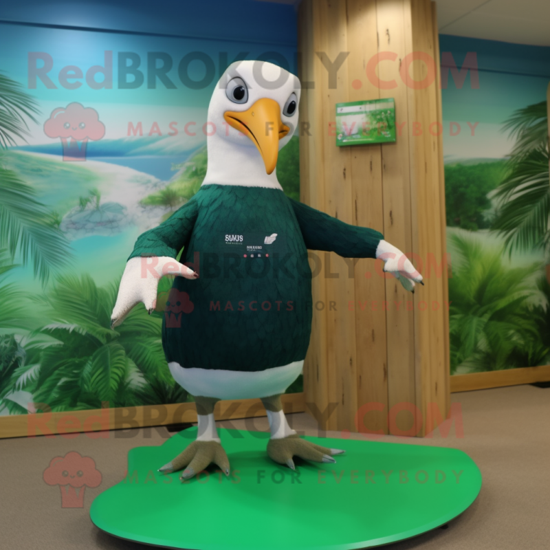 Forest Green Albatross mascot costume character dressed with a Bikini and Foot pads